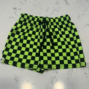 George Hats hybrid swim shorts neon green and black check , size 3/4T